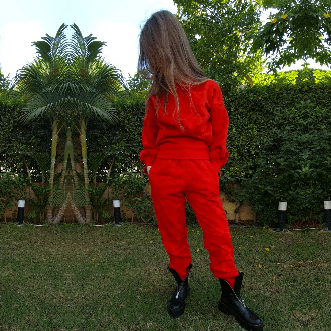 Orange Red Ribbed Waist tracksuit 2