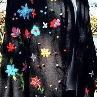 Bohemian Floral Black Wool Shawl