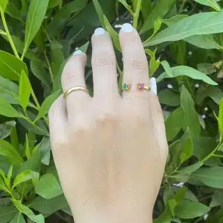 Green & Pink stones gold platted silver ring