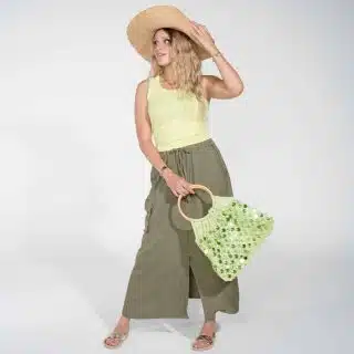 khaki green cargo linen long skirt