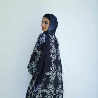 Black flower satin kimono