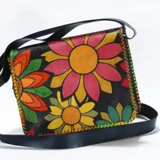 Genuine Leather Messenger Bag, Hand Painted Leather Bag, Cross-Body Leather Bag, Leather Satchel, Boho Style Bag