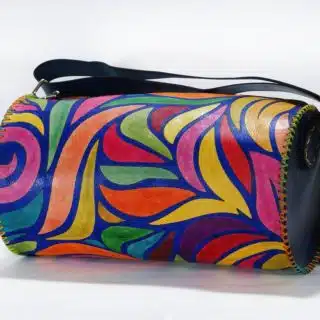 Genuine Leather Cylinder bag, Hand-Painted Cylinder bag, Cross body bag, Colorful Design