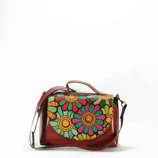 Genuine Leather Messenger Bag, Hand Painted Leather Bag, Cross-Body Leather Bag, Boho Leather Bag, Floral Pattern