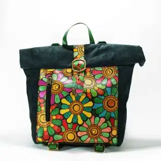 Hand-Painted Leather Rolltop Backpack, Colorful Suede Backpack, Leather Rucksack, Leather Bag