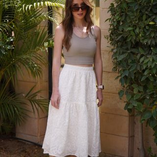 White eyelet midi skirt