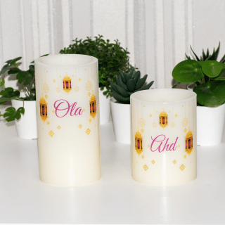 2 Ramadan Candles Set, Personalized Candles, Flameless Candle.