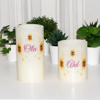 2 Ramadan Candles Set, Personalized Candles, Flameless Candle.