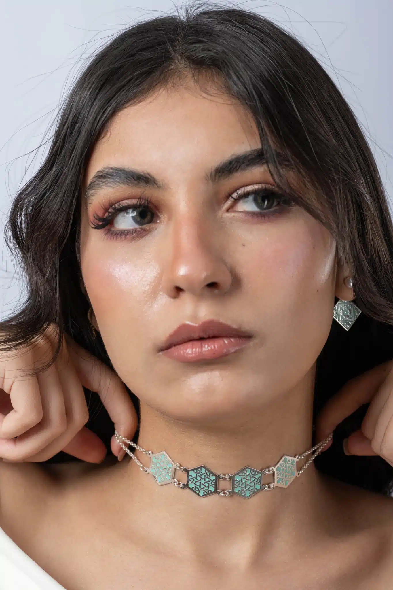 Sterling Silver Double Sided Hexagon Chocker 1 Sterling Silver Double Sided Hexagon Chocker. Hand painted.