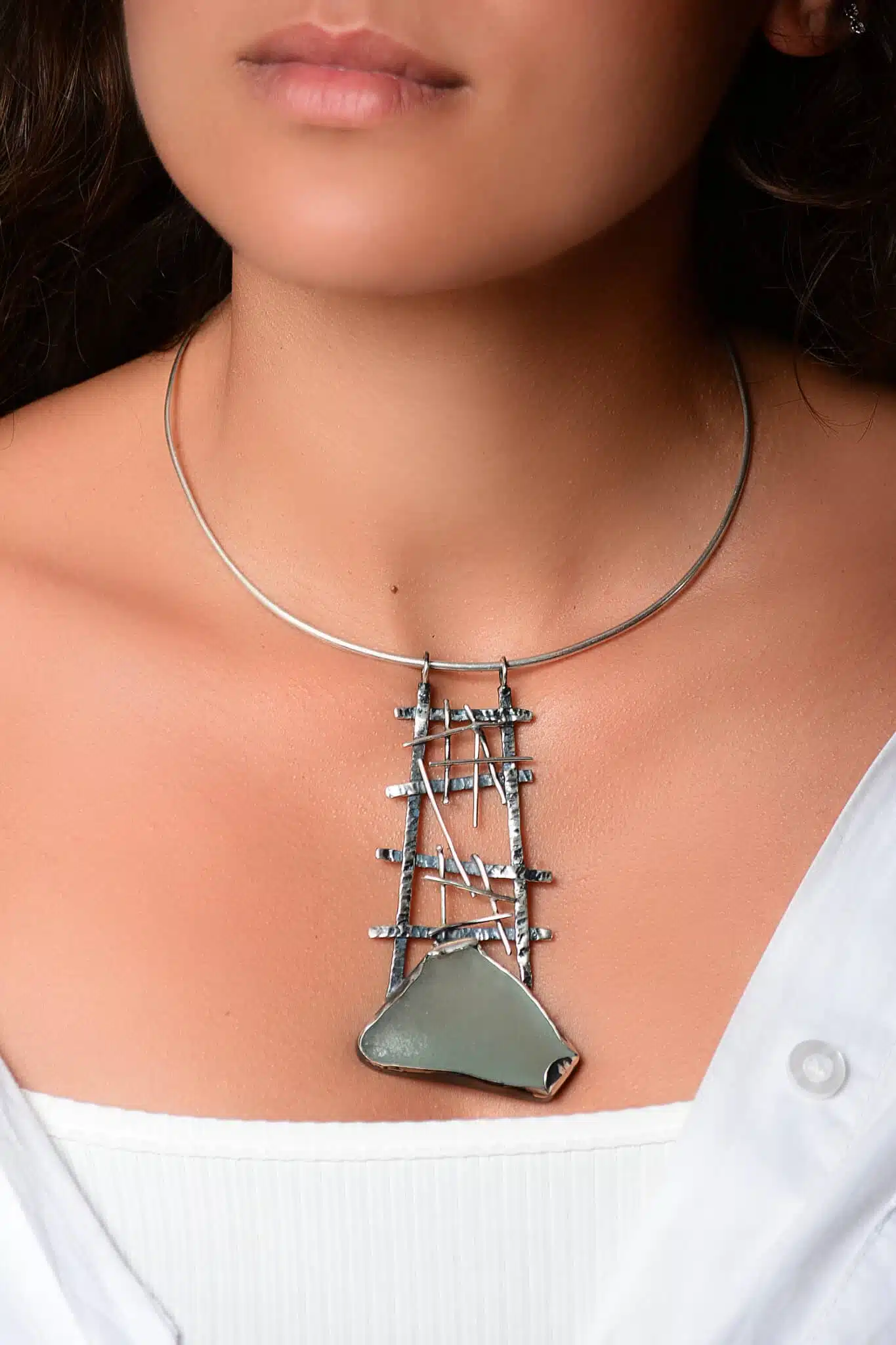 Handmade Sterling Silver sea glass Pendant (code 571) 6 DSC 2623 copy 2 scaled