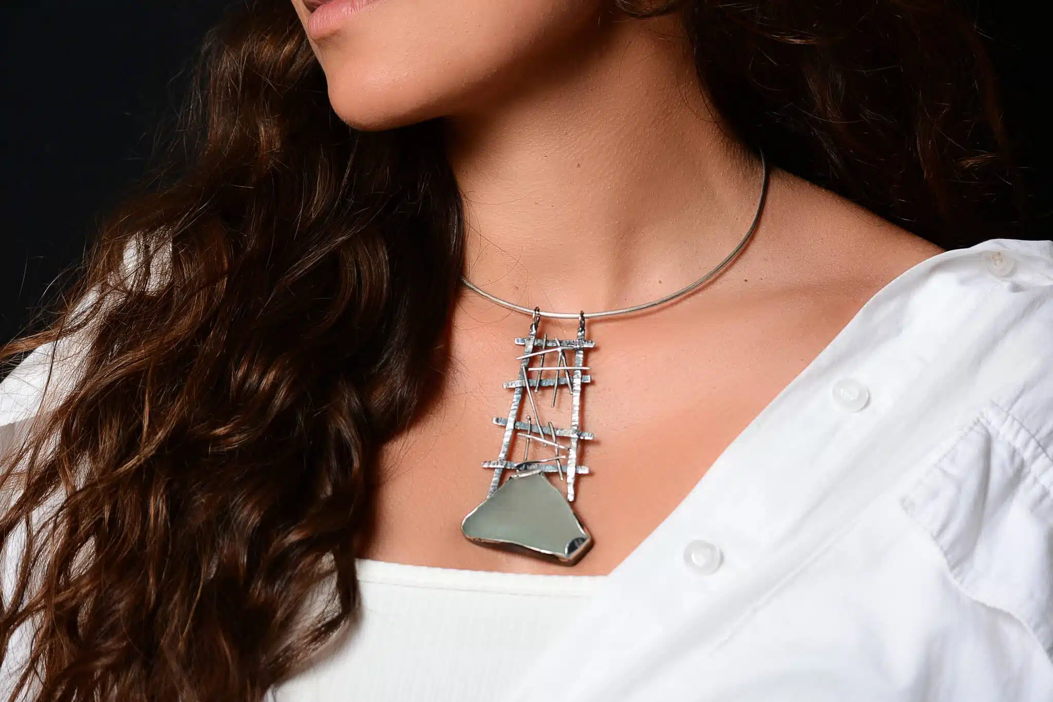 Handmade Sterling Silver sea glass Pendant (code 571) 3 DSC 2628 copy 2 scaled