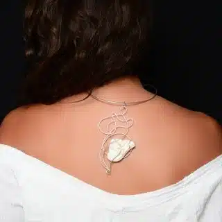 Handmade Sterling Silver fossilized seashell stone Pendant (code 600)