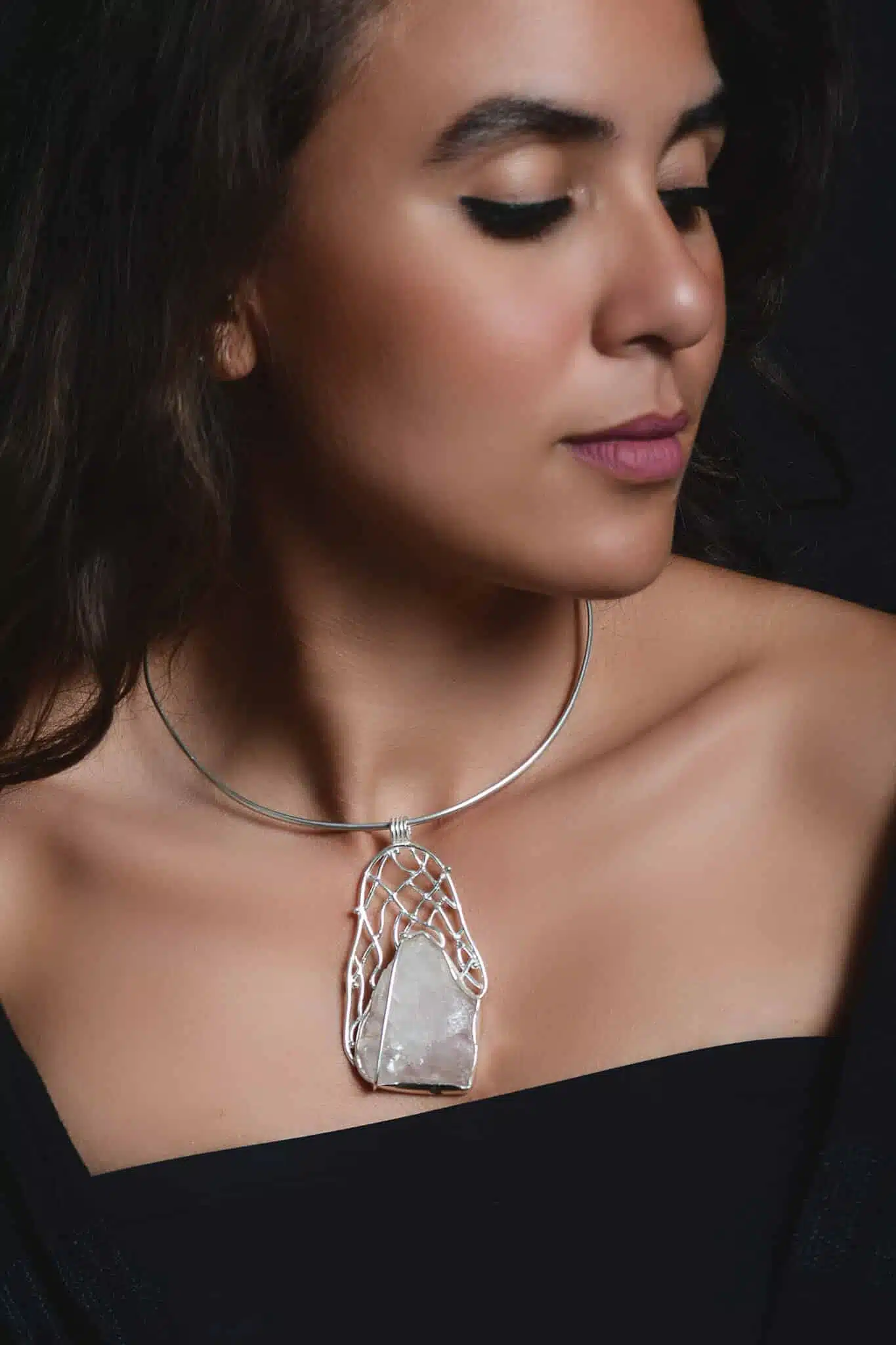 Handmade Sterling Silver Rose Quartz Natural Raw Crystals Pendant (code 598) 2 DSC 2807 copy 2 scaled