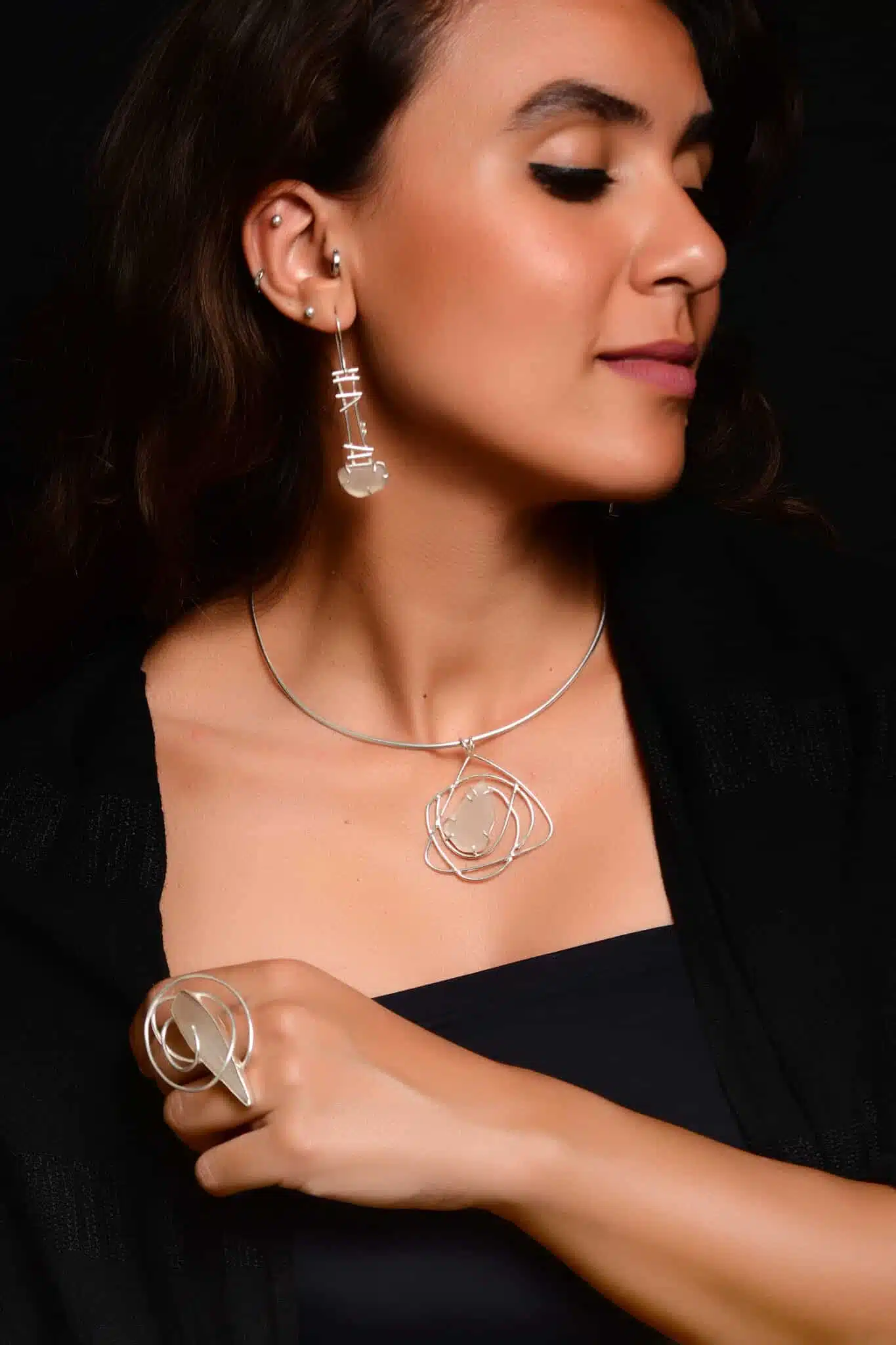 Handmade Sterling Silver Sea glass set 1 Handmade Sterling Silver Sea glass set