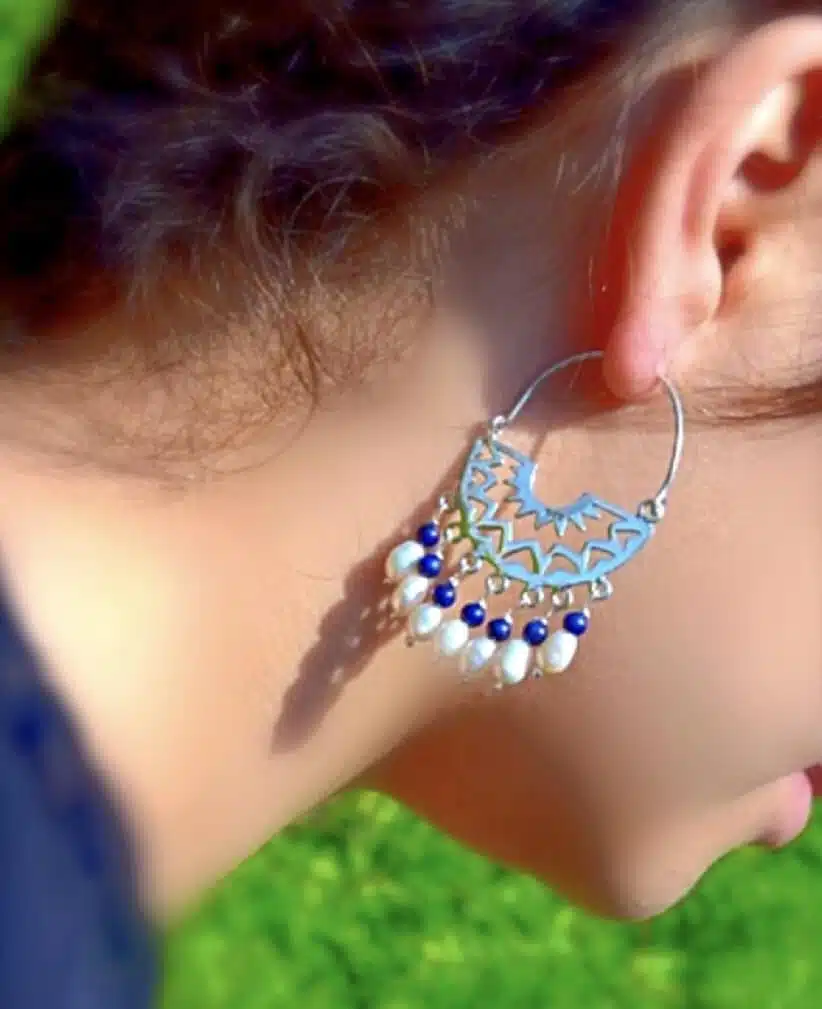 Sterling silver Falahy earrings with stones 1 Sterling silver Falahy earrings with stones