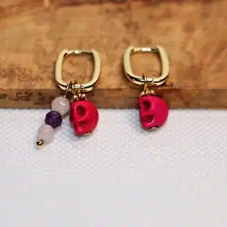 18k Gold plated earrings with colored skulls and pearls