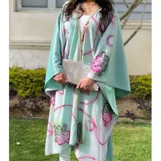 Mint embroidered kimono
