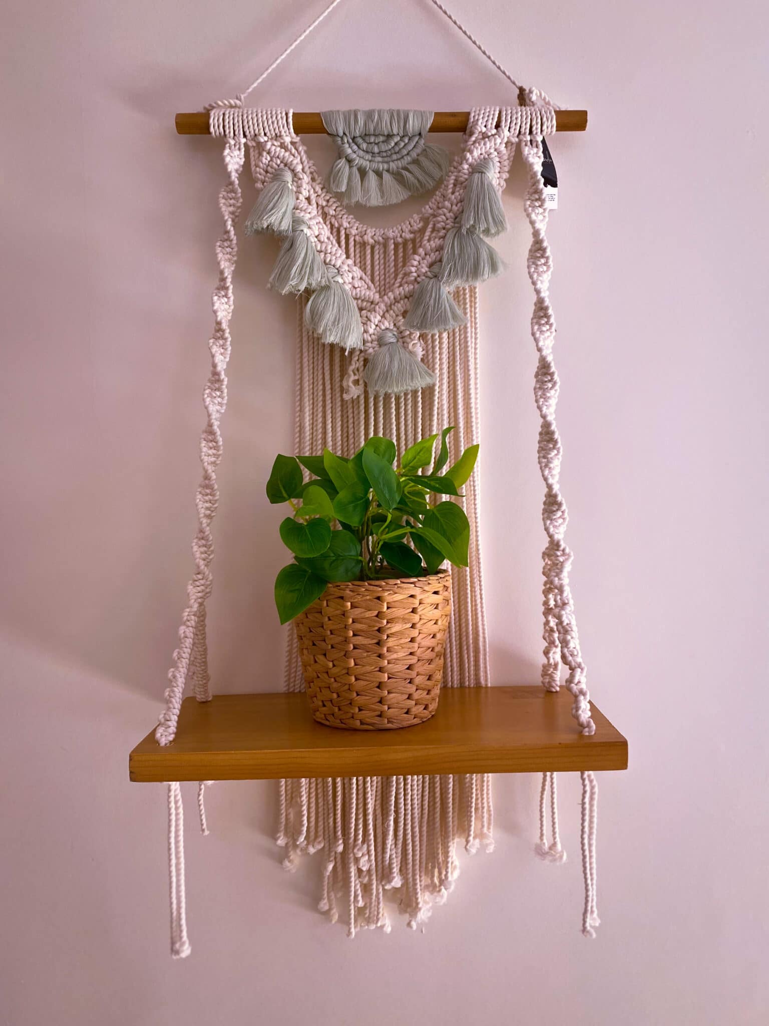 Macrame wall shelf with mint tassels 2 E733C8C4 541B 4A42 983F 9DF05B63F8CE scaled