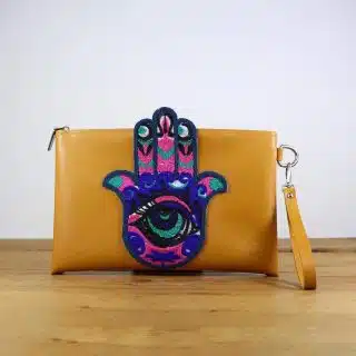 genuine leather Embroidered Leather clutch