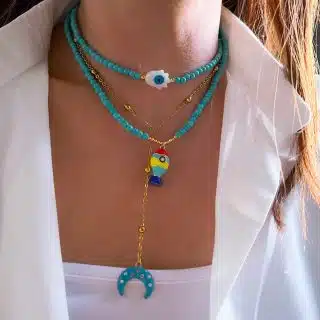 Coloured fish turquoise layered necklaces