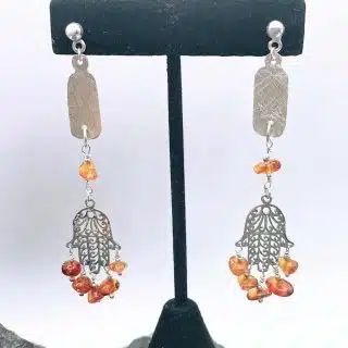 Silver hand &Amber Beads