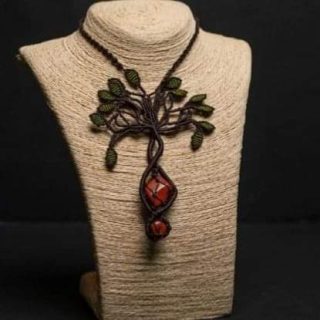 Micromacrame Red Jasper tree necklace