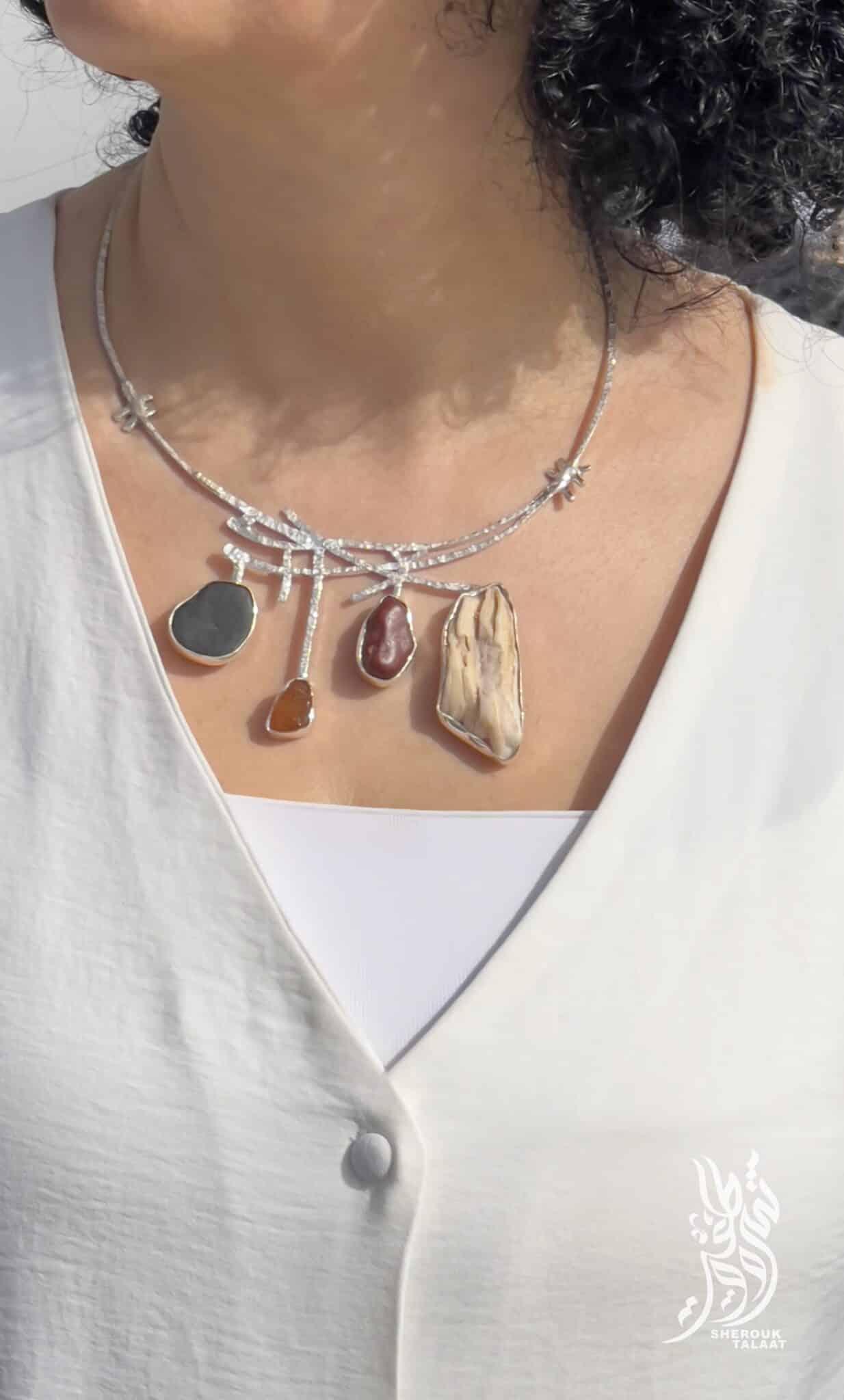 Handmade Sterling Silver Beach and Desert Stone, fossilised stone, Necklace ( code 463) 10 FCFB137A 3D5D 4FB1 BD42 AD89D1AF84C3 scaled