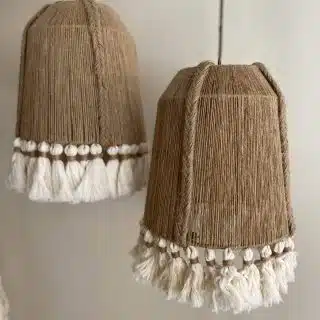Jute and tasseled handmade chandelier with bohemian lamp design