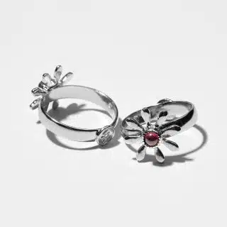 Flowery Collection , Flowery Ring With Garnet Stone