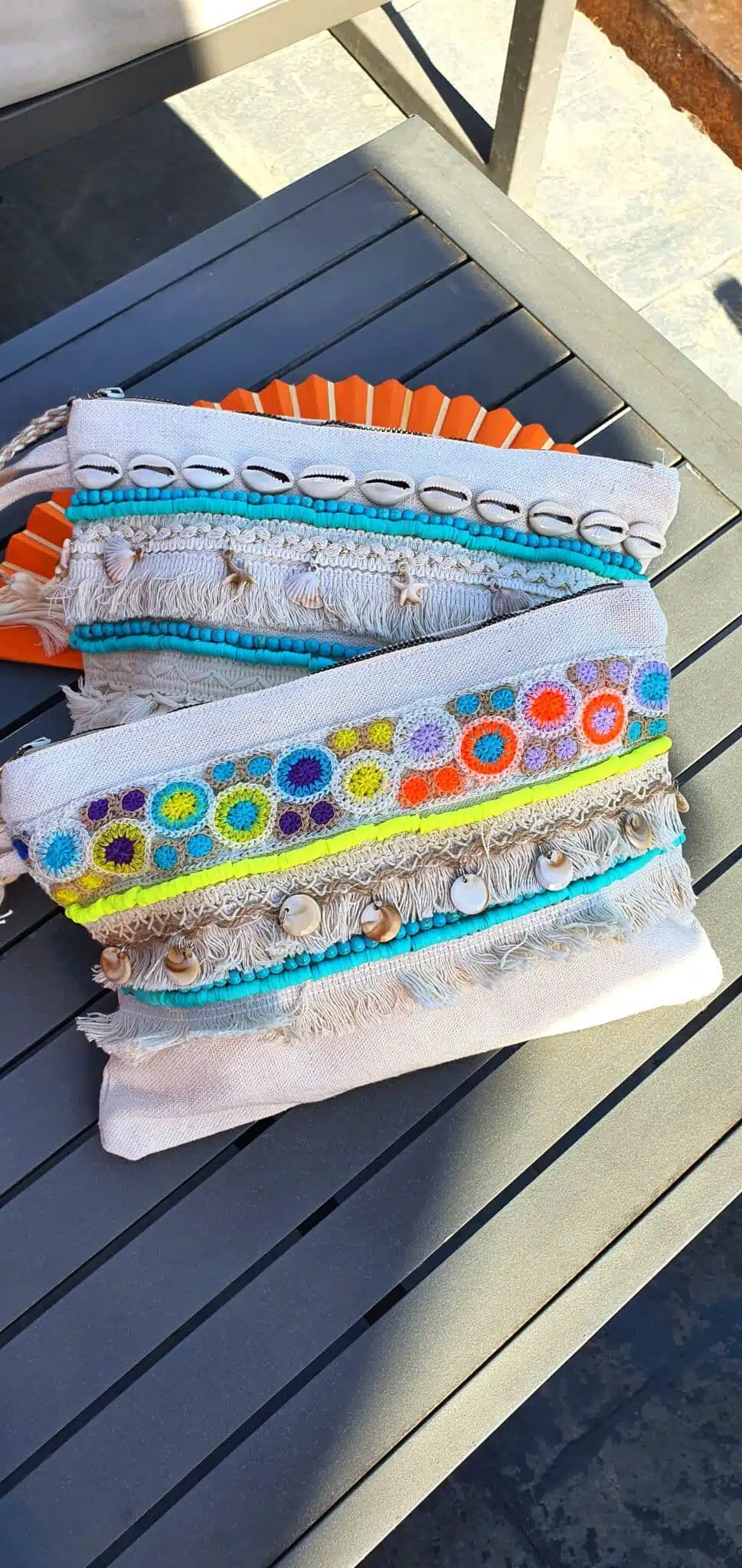 Zan Design Hand Clutch Aqua Stitch 1 Zan Design Hand Clutch Aqua Stitch