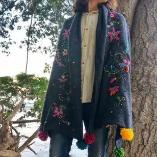Bohemian Floral Grey Wool Shawl