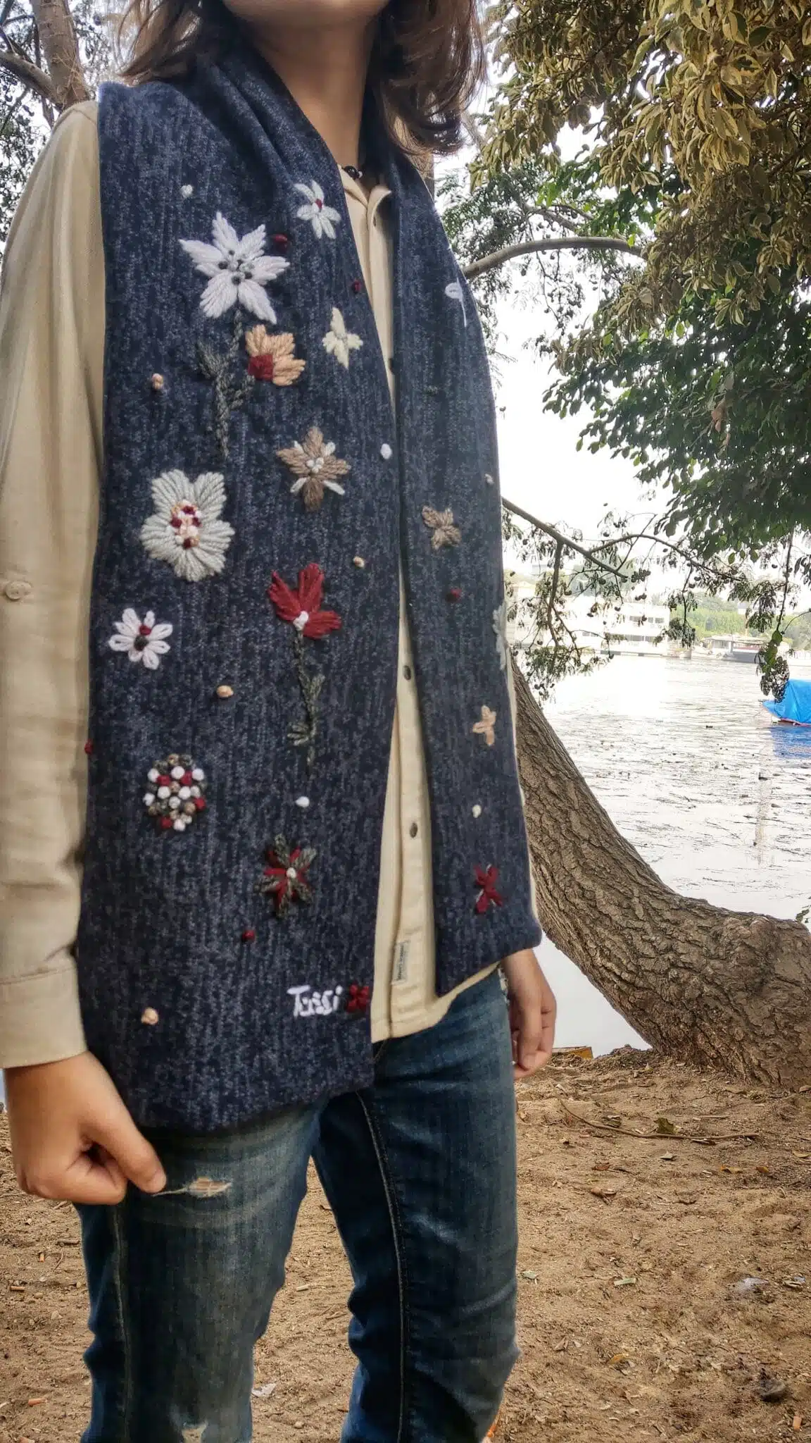 Dark Grey Bohemian Wool Scarf 1 Dark Grey Bohemian Wool Scarf