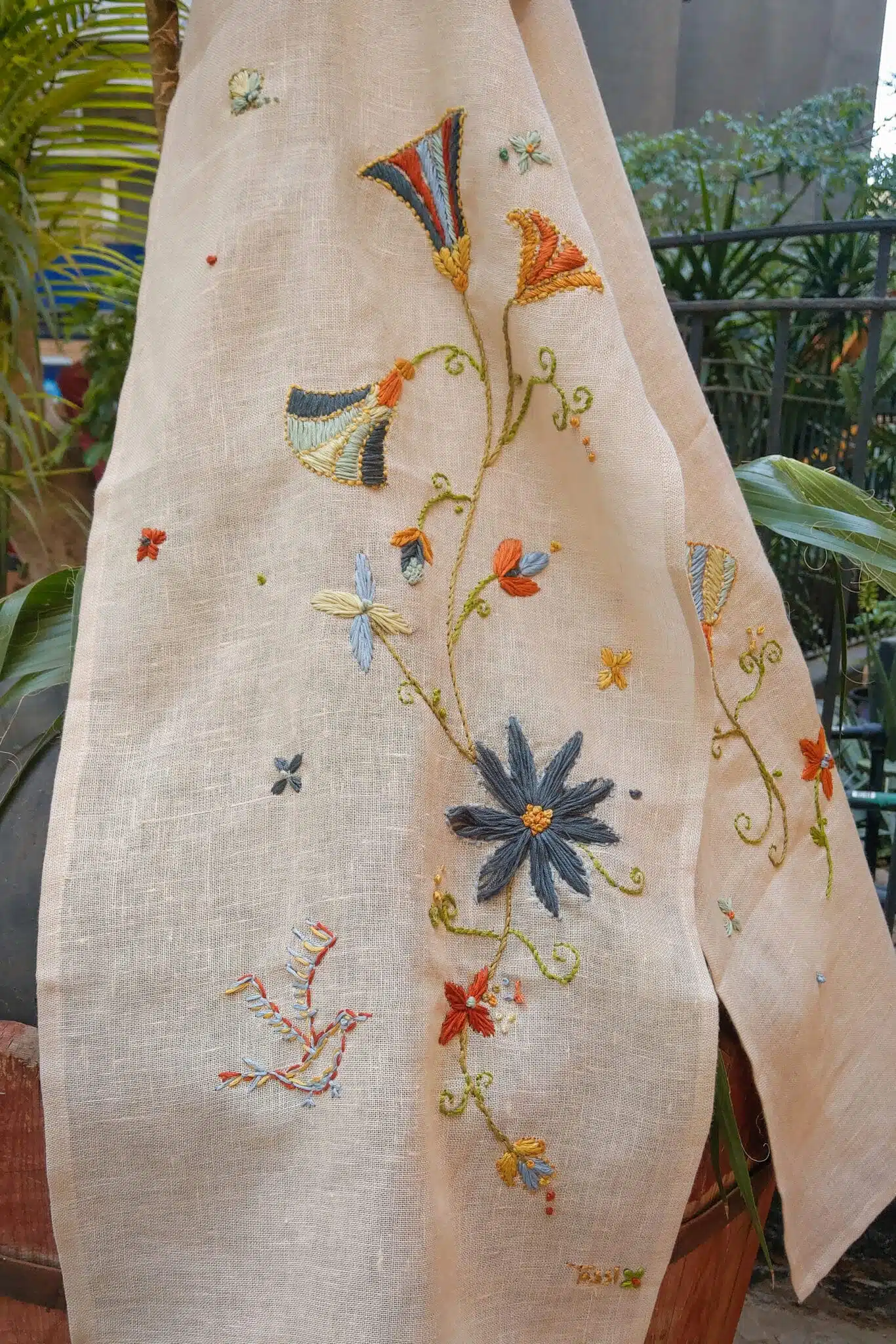 Pharaonic Lotus Beige Shawl 2 IMAG6632 scaled