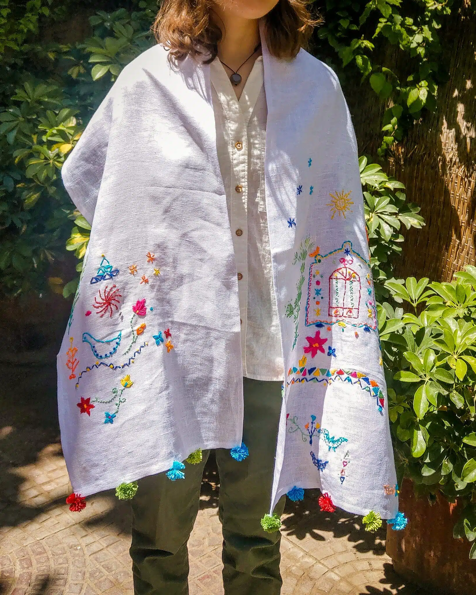 Nubian White Linen Shawl 3 IMAG6659 1 scaled