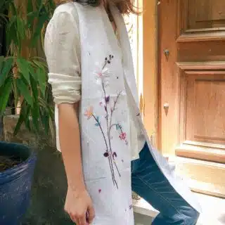 Floral White Pure Linen Scarf