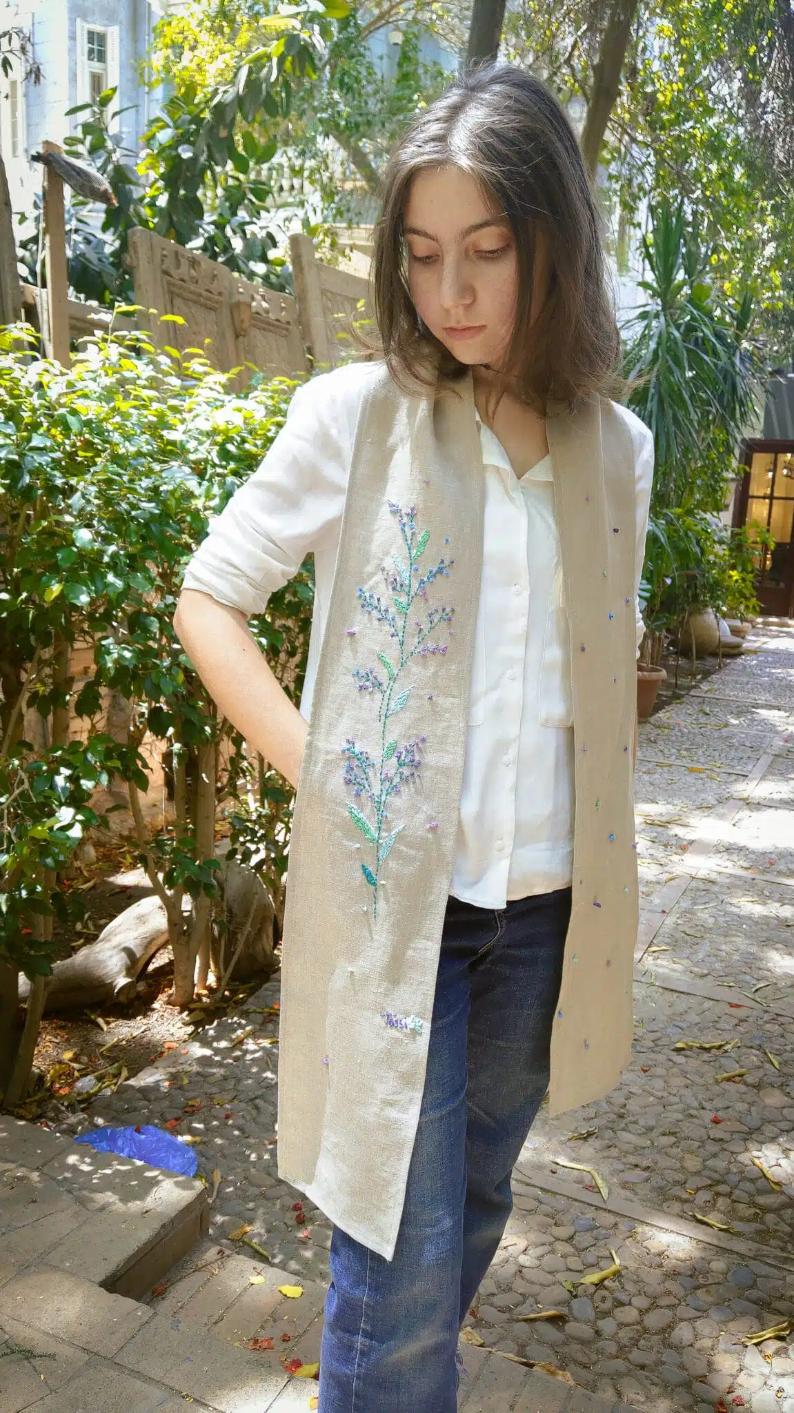 Lavender Beige Pure Linen Scarf 2 IMAG6959 1 scaled