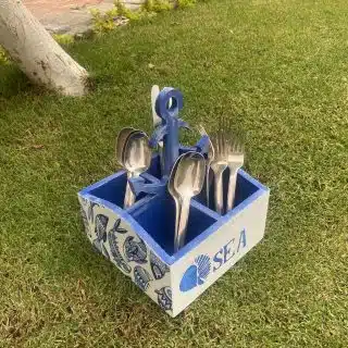 Coastal Blue Anchor Cutlery Holder