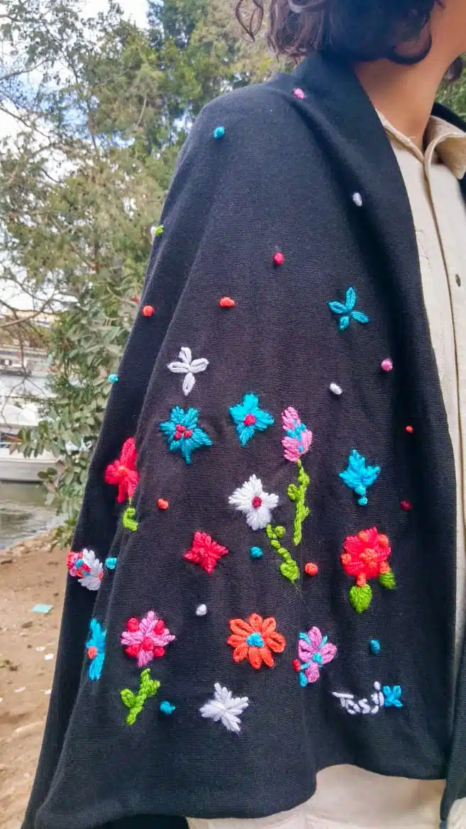 Black Wool Tiny Floral Shawl 1 Black Wool Tiny Floral Shawl