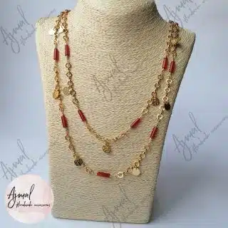 Long Gold plated necklace with natural agate