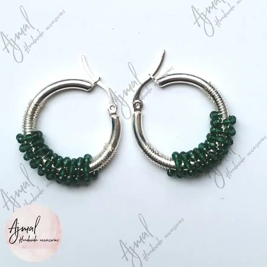 Silver plated earring with green agate stones 1 Silver plated earring with green agate stones