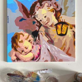 guardian angel and sleeping baby in pop art style