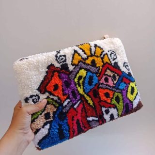 cartoon homes tufted / punch needle clutch