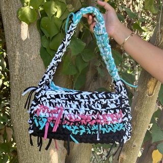 Multi colored shoulder crochet bag