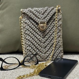Dark beige ,mini crochet cross bag