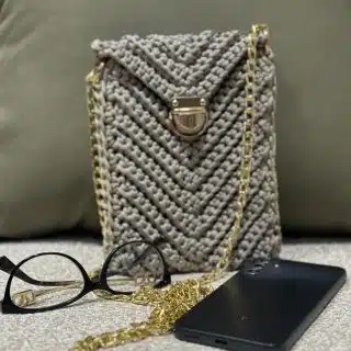 Dark beige ,mini crochet cross bag