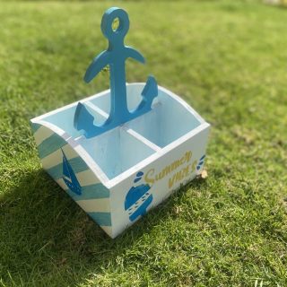 Stripped Turquoise Anchor Cutlery Organizer