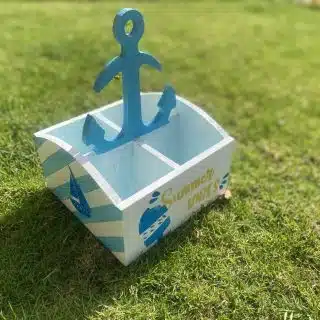 Stripped Turquoise Anchor Cutlery Organizer