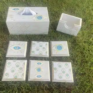 Greek Eye Set Tissue Box & Coasters