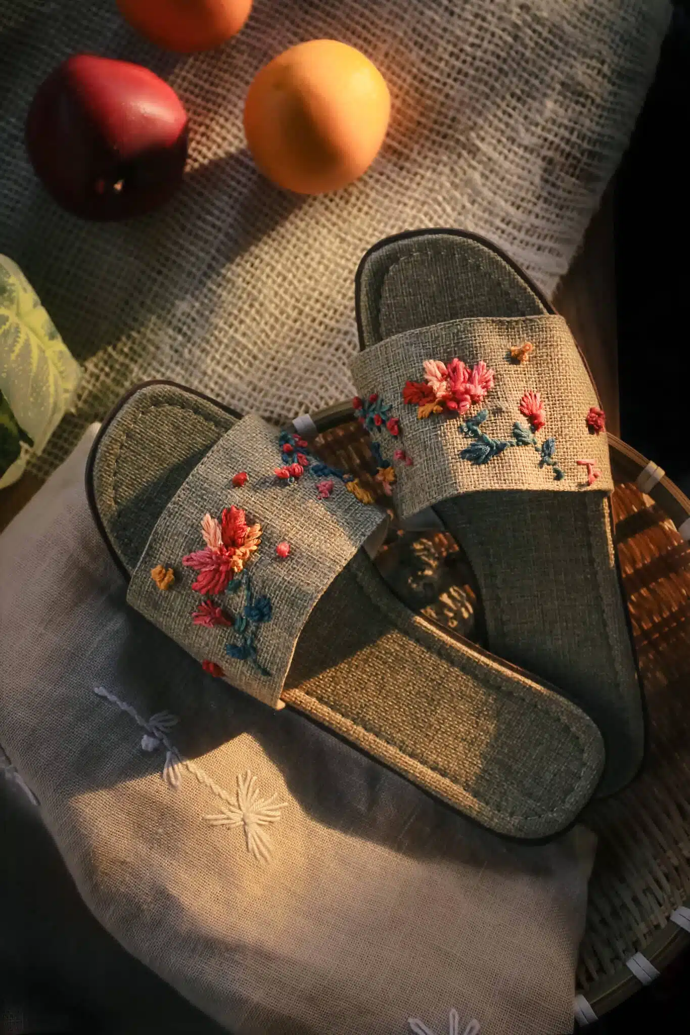 Linen Floral Slippers 1 Linen Floral Slippers