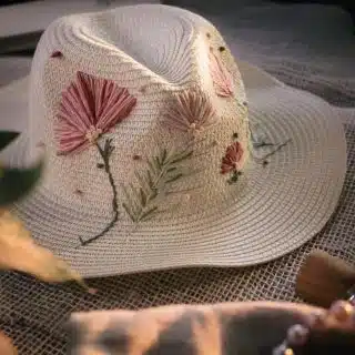 Cowboy White Straw Floral Hat
